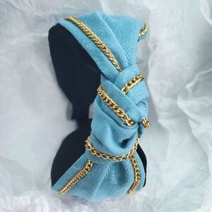 Chic Blue and Black Padded Hairband with Gold Trim